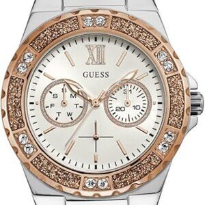 Guess Women's Stainless Steel + Stain Resistant Silicone Watch White and Gold